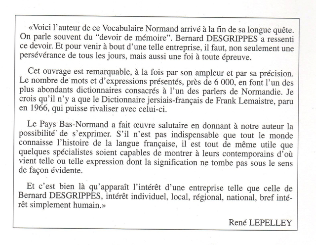 N°251-252 : Le vocabulaire normand du Bocage domfrontais (quatrième tome) par B. DESGRIPPES.