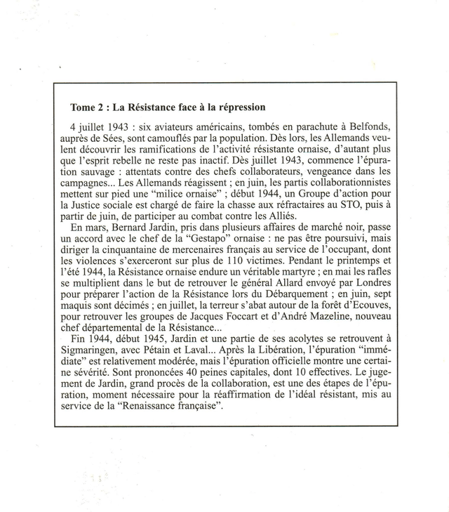 N°245 : De la collaboration à l’affaire Bernard Jardin (Orne, 1940-1946). Tome 2 La Résistance face à la répression par G. BOURDIN