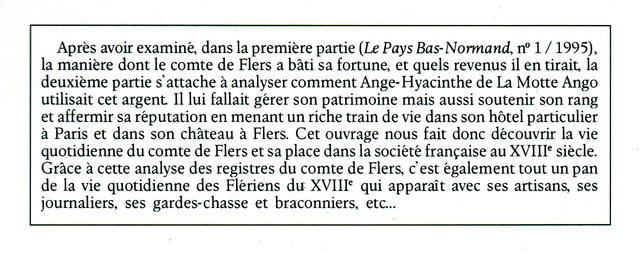 N°218 : La vie quotidienne du comte de Flers et des Flériens au XVIIIe siècle par E. LAMBERT
