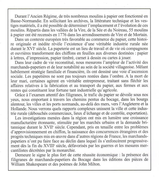 N°253 : Papiers et papetiers dans le Bocage normand sous l’Ancien Régime. L’essor d’une