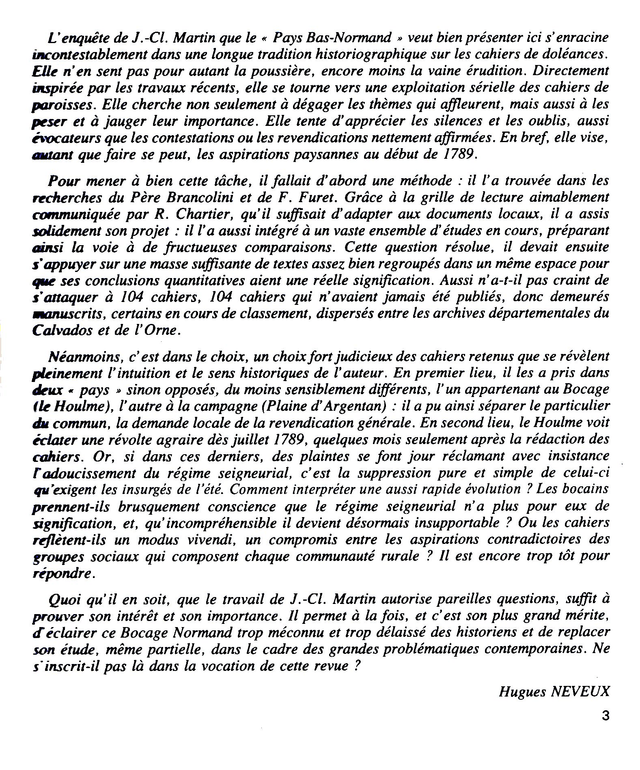 N°147: Les doléances de 1789 dans le bocage du Houlme et la plaine d’Argentan par J.-C. MARTIN