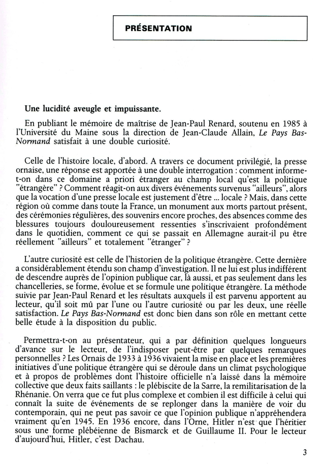 N°187 : La politique extérieure de l’Allemagne (1933- 1936) à travers la presse ornaise par J.-P. RENARD