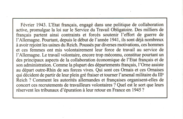 N°289-290 : Les travailleurs volontaires de l’Orne en Allemagne pendant la Seconde Guerre mondiale par S. BEUCHET