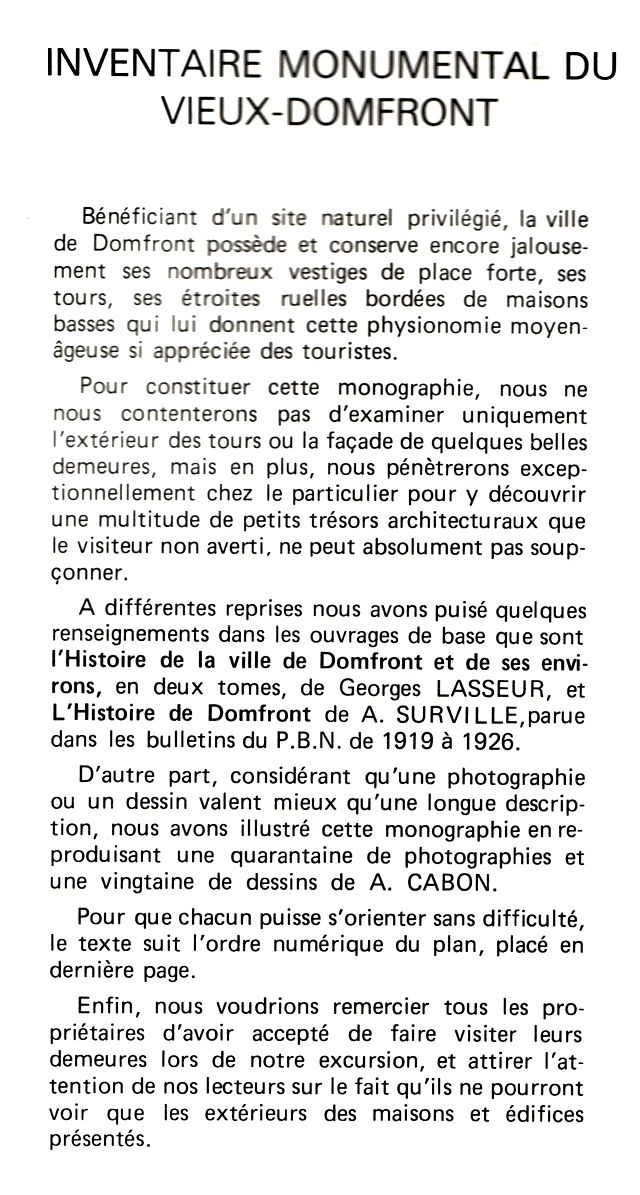 N°131 : Inventaire monumental du Vieux-Domfront par BERNARD DESGRIPPES 1973 3/4