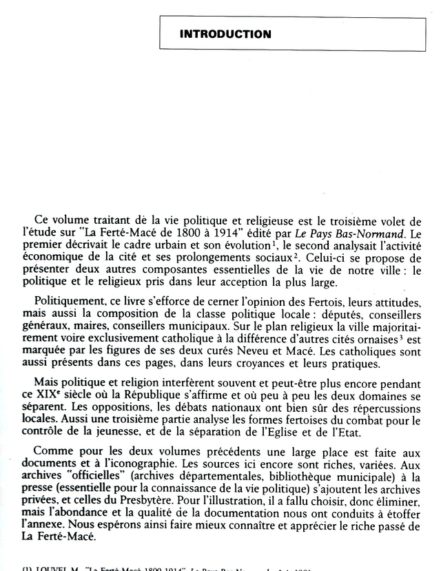 N°190-191 : La Ferté-Macé 1800-1914, troisième tome : comportements politiques et religieux par J.-C. COLLIN et M. LOUVEL
