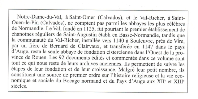 N°237-238 : Deux Abbaye Basse-Normande : Notre-Dame du Val et le Val Richer (XIIe-XIIIe siècles) par M. Arnoux et C. Maneuvrier