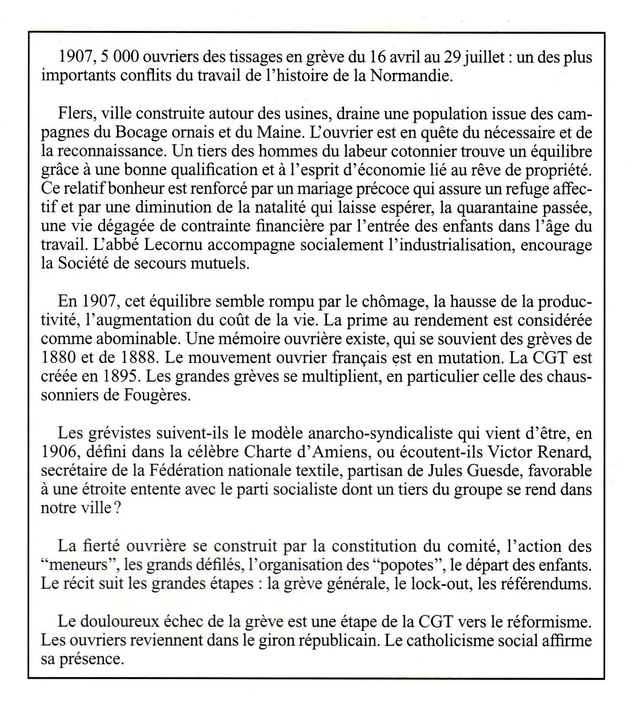 N°263-264 : Les Cent jours de Flers (1907) : la “grande grève” des 5000 tisserands. Enjeux locaux et nationaux par G. BOURDIN.