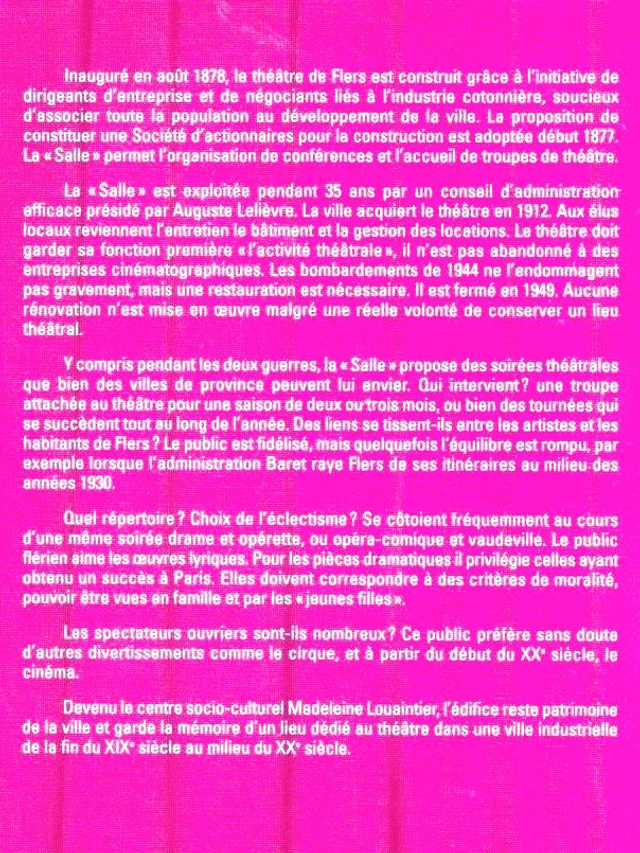 N°313 : 70 ans d’histoire du théâtre de Flers (1878-1948) par Viviane